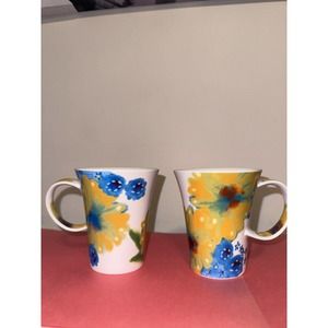 Starbucks Coffee 2006 floral watercolor mugs set of two